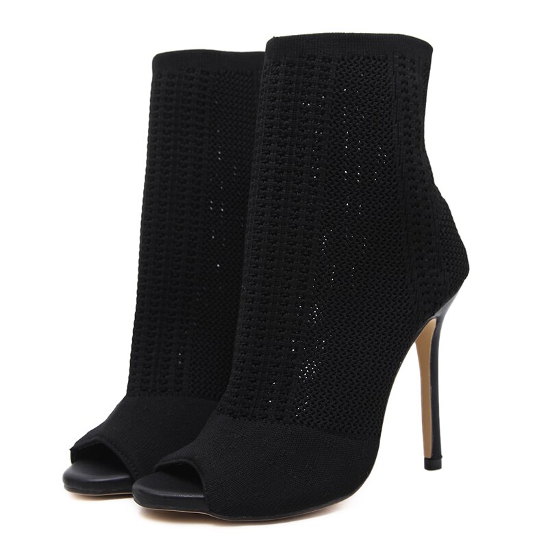 Tossor damskor gröna resårstickade strumpor stövlar dam öppen tå höga klackar kardashian ankelboots dam pumps