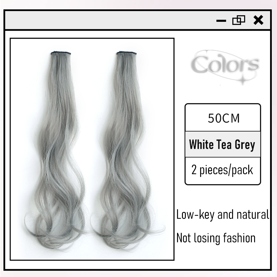 Synthetic 2 pieces set 50cm 60cm colored curly hair extensions water wave pink blue purple halloween christmas wig: Silver / 20inches