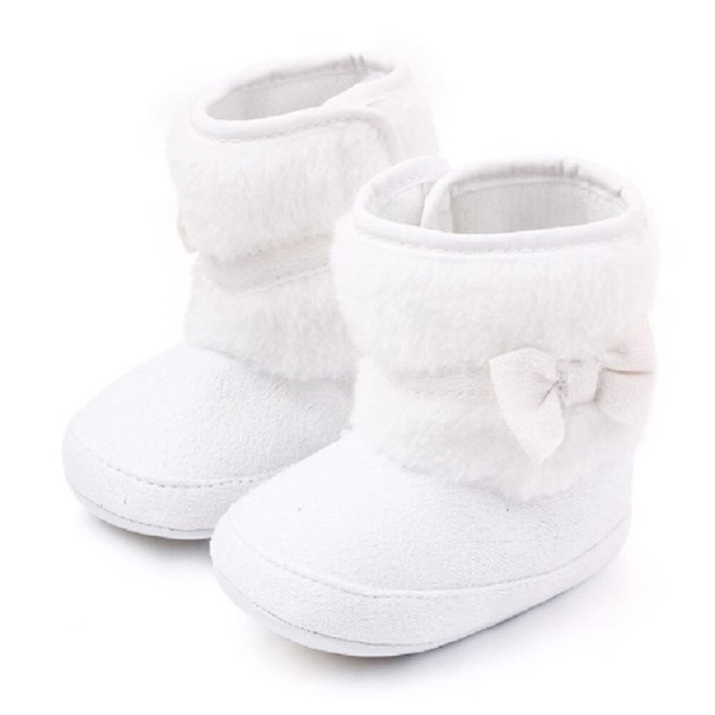 Baby Winter Stiefel Bowknot hoch oben Weiche Sohle Baby Baumwolle Schuhe Einfarbig freundlicher Schnee Stiefel Warme Baumwolle Stiefel: Weiß / 13cm