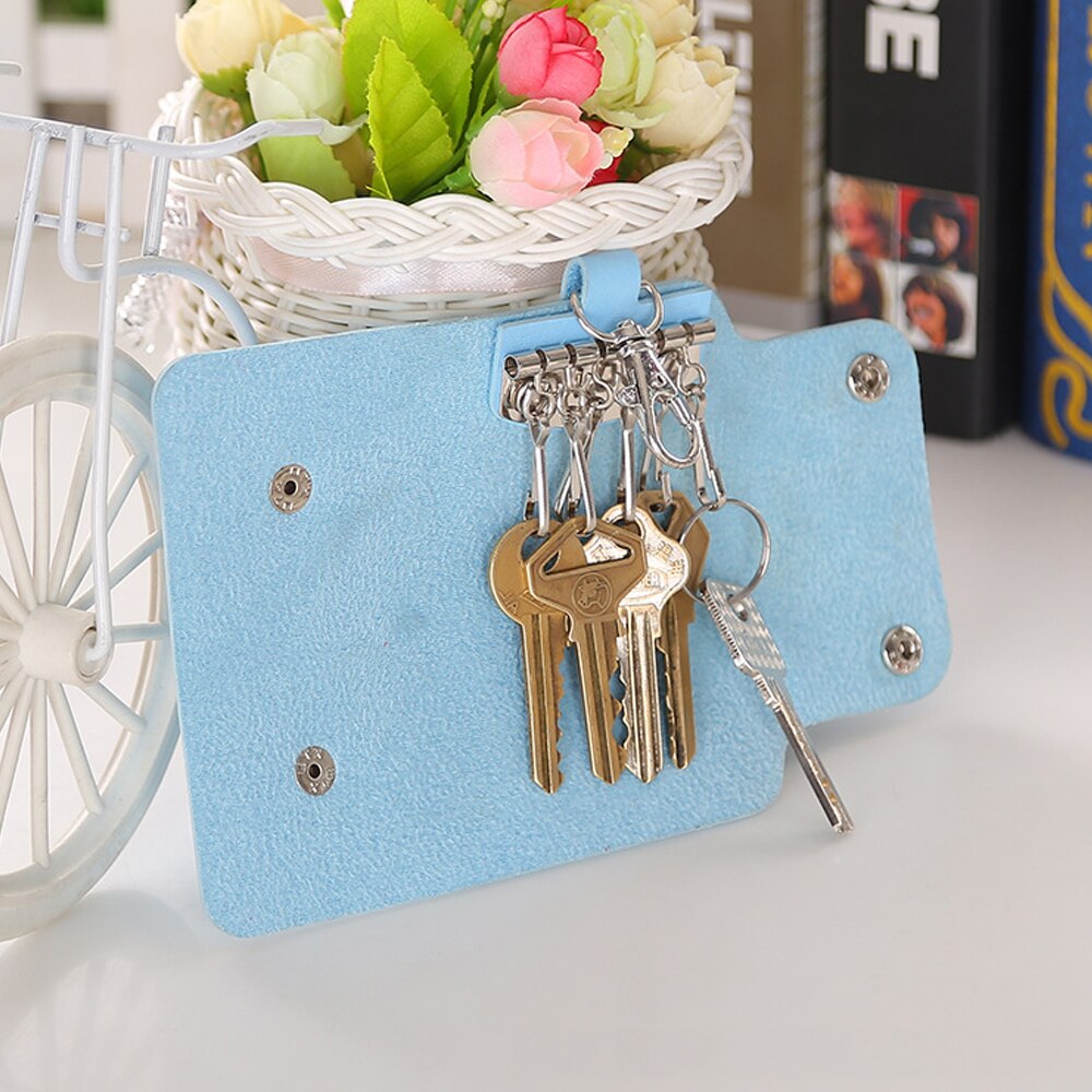 1 PC couleur unie Portable Pu cuir femme de ménage titulaires porte-clés porte-clés sac étui unisexe portefeuille couverture Simple sac de rangement