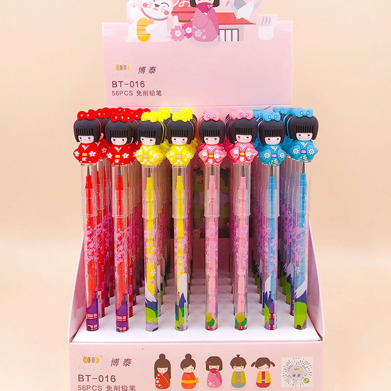 Poupée Kimono Kawaii, crayon mécanique, stylo automatique , papeterie , fournitures d'écriture pour bureau et école, 56 pièces/lot