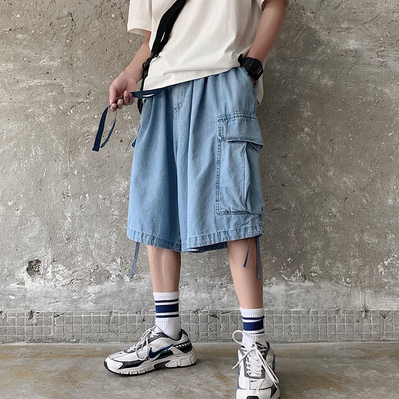 Iidossan effen denim shorts heren zakken regular fit oversized korte jeans heren casual shorts denim hiphop broek