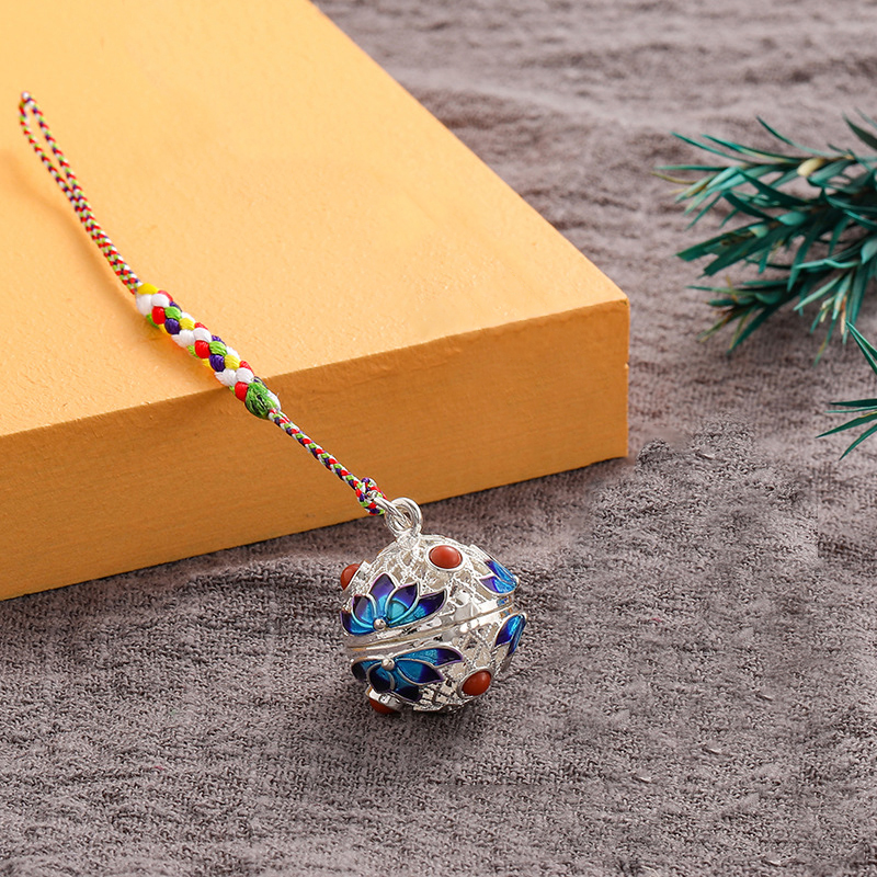 Cloisonne Caller Locket Colorful Braided Rope KeyChain Music Ball Aromatherapy Essential Oil Diffuser Trendy KeyRing Jewelry: Watermelon red