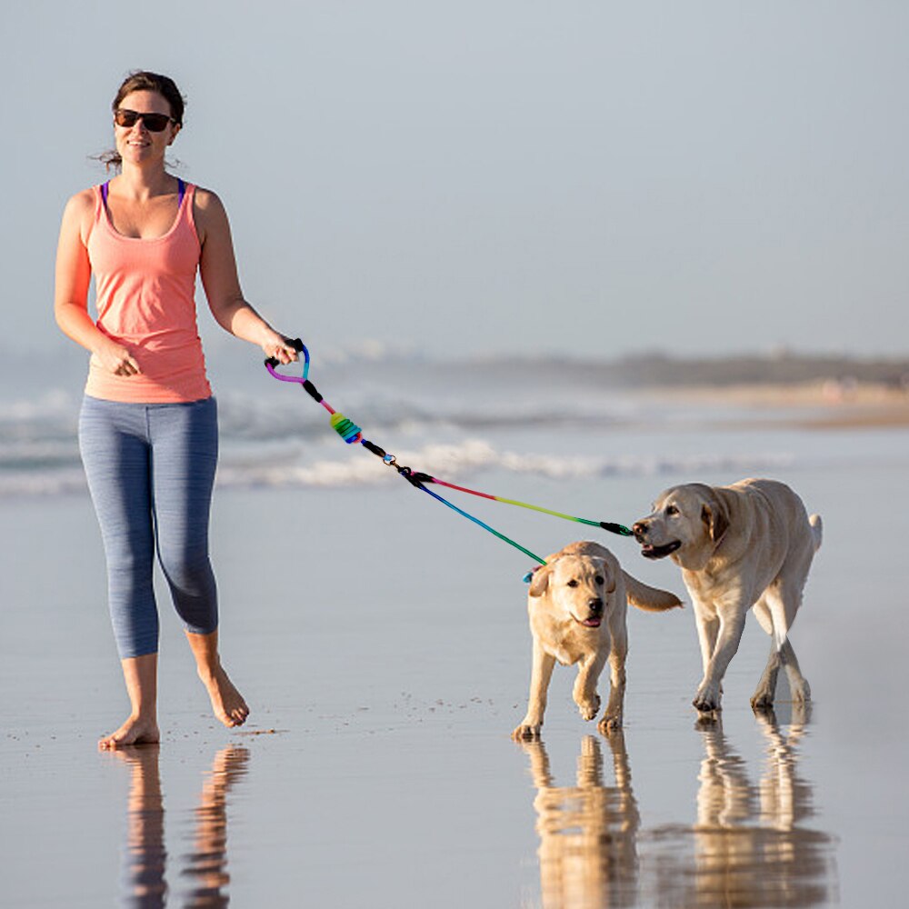 Rainbow Multi Honden Leash Nylon Afneembare Huisdier Lood Foam Handvat 1 Leash Voor 2 Of 3 Of 4 Honden ronde Trekkabel Hond Levert