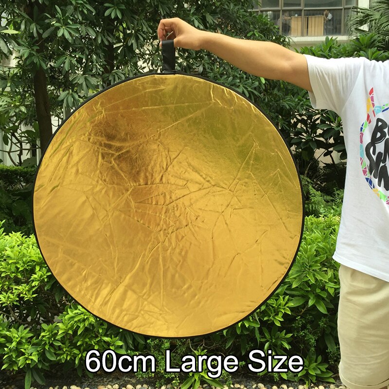 60cm Collapsible Reflector Portable Round Eye Light Gold Silver Diffuser for Outdoor Studio Photo Vlog Soft Photography Lighting