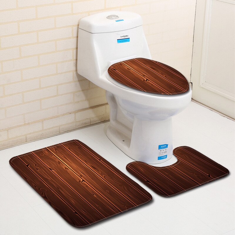 Zeegle Antislip Badkamer Tapijt Beperking Hout Badmat 3Pcs Badkamer Tapijt Set Absorberende Mat Wc Badkamer Vloer matten: L181218-D19 / 50x80cm