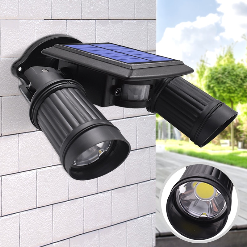 10w zonne-energie lampen cob led kraal dubbele kop verstelbare lamp beveiligingsverlichting spot voor buiten tuin tuin muur waterdicht