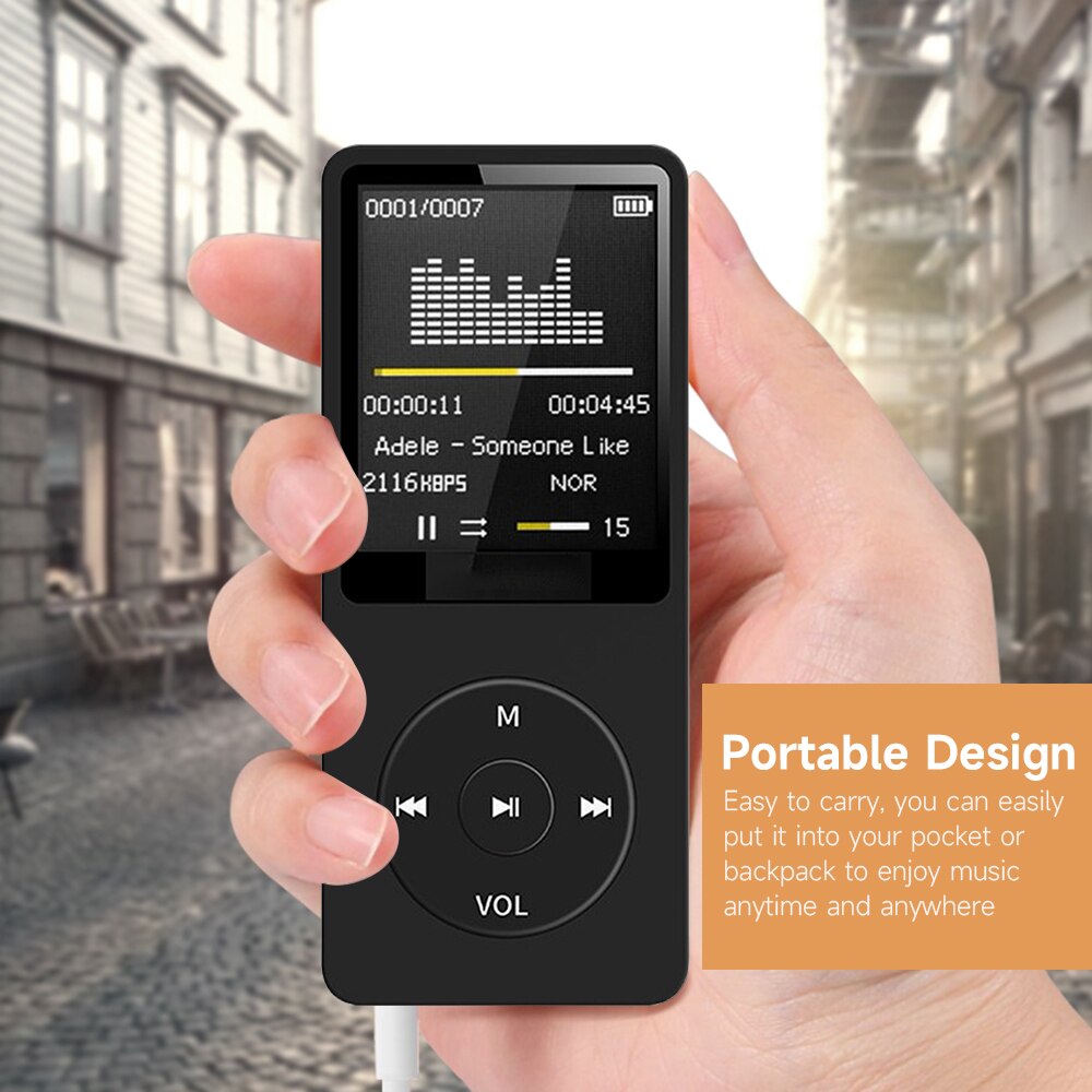 Tragbarer  mp3- player-player mit 1.8- zoll-tft-bildschirm, integriertem mikrofon, lithium-akku, tf-kartenunterstützung, fm-radio und sprachaufzeichnung