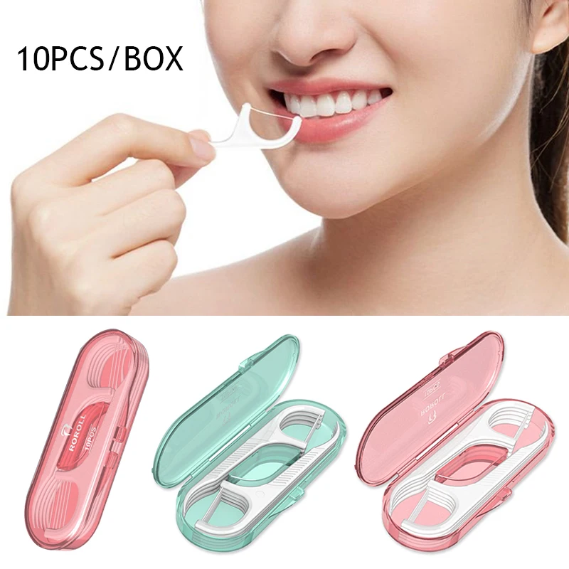 10 stks/doos Floss Tandenstoker Set Plastic Rager Herbruikbare Tandzijde Draagbare Tanden Bleken Cleaner Met Storage Case