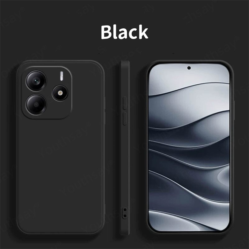 Coque de luxe en silicone liquide pour Redmi Note 14, coque de téléphone souple, pare-chocs d'origine, 5G: Black