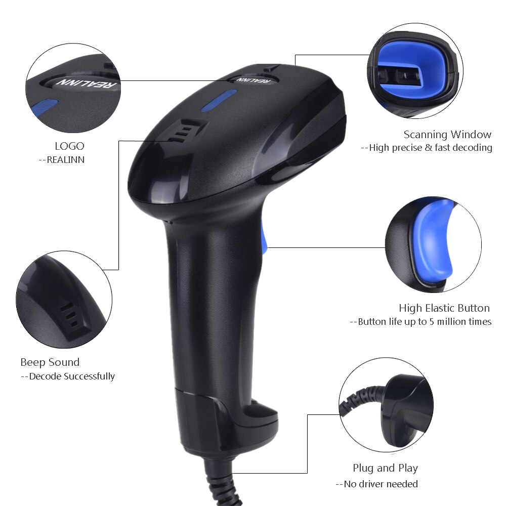 Barcode Scanner Wired Handfree CCD 1D Barcode Scanner Stand Read UPC EAN Handheld Barcode Scanning Gun for Supermarket Shop