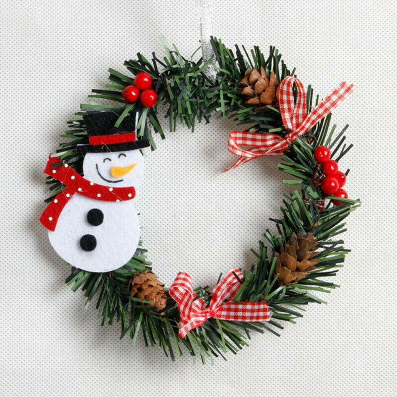 Solid Christmas Wreath Decor Snowman Santa Claus For Xmas Home Party Door Wall Garland Flower Ornaments