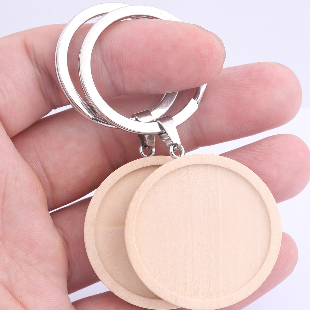 5Pcs Double Side Houten Sleutelhanger Cabochon Base Instellen Blanks 30Mm Dia Hanger Bezel Trays Diy Metalen Sleutelhanger Accessoires