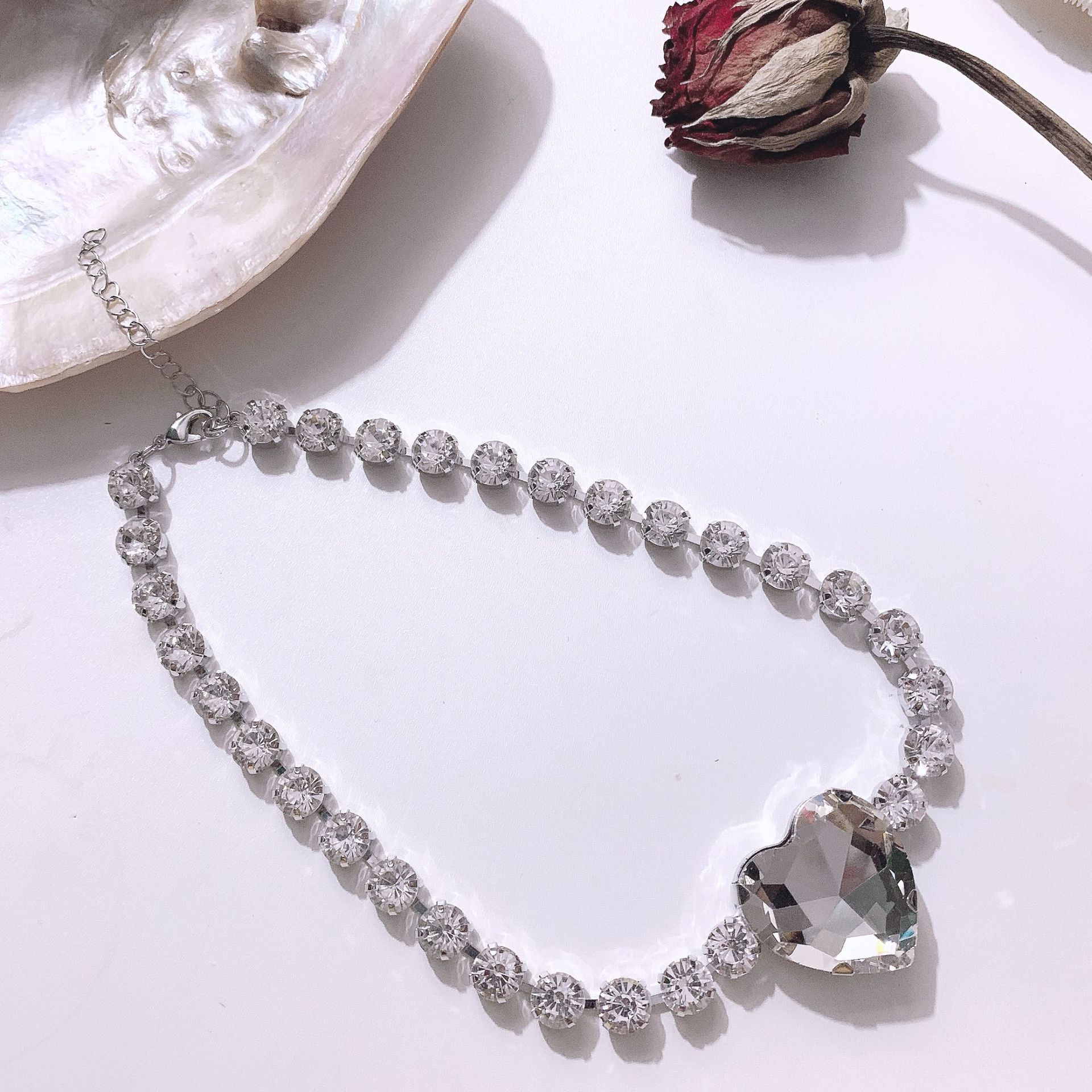 HUANZHI Neue Trend Hüfte hüpfen Metall Kette Zirkon Liebe Halsband Halskette für Frauen Und Mann Party Heißer Schmuck: A