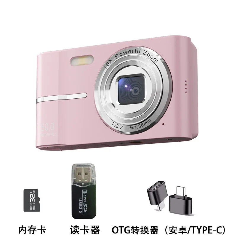 Xiaomi 4K Digitale Camera 50MP 16X Student Camera Outdoor Anti-Shake Digitale Video Camera Flash Video Recorder kleine Video Camera: Roze