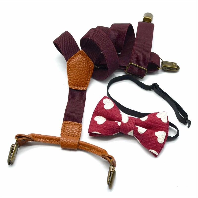Matching Braces Elastic Suspenders and Luxury Bow Tie Set Adjustable Unisex Boy Girl Bowtie Elasticated Braces: Coffee