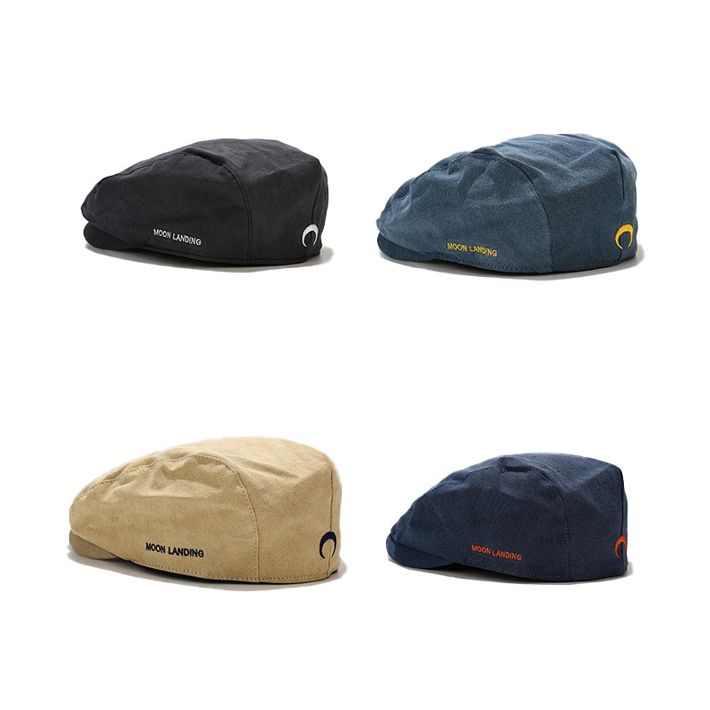 Béret inversé brodé avec lettres et lune, casquette de journal unisexes Vintage, nouvelle tendance, Style décontracté polyvalent, vêtements de rue