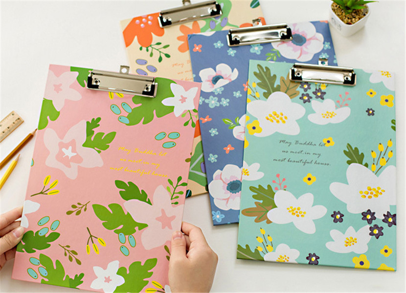 1PC 22*31cm Colorful Nice Flower Lovely Floral A4 Folder Writing Board Clip File Office Supplies