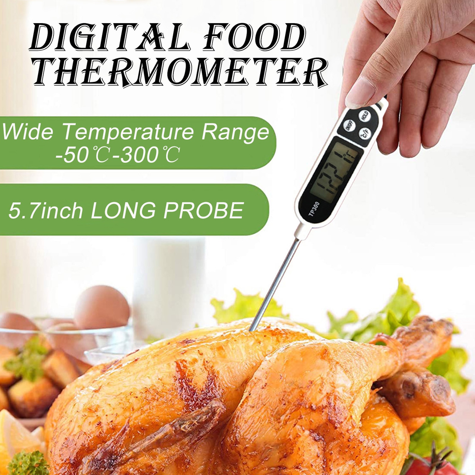 1pc digital meat thermometer with long probe food cooking kitchen barbecue milk thermometer liquid oven meter temperature sensor: A