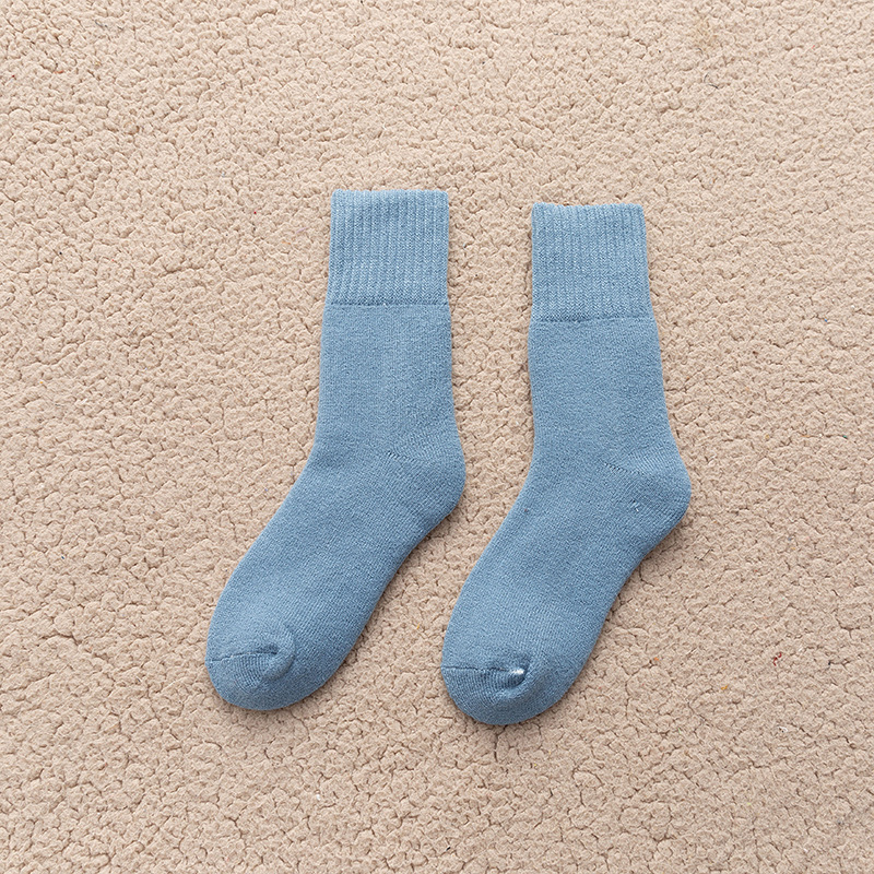 Winter Thicken Warm Women's Socks Solid Black White Velvet Boots Floor Sleeping Sock Thermal Warmer Snow Sock for Christmas: Blue