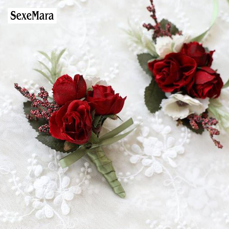 Sexemara bruiloft gala corsage ceremonie bloemen broche bruiloft corsages bruidegom bruidsjonkers knoopsgat bloemen corsage