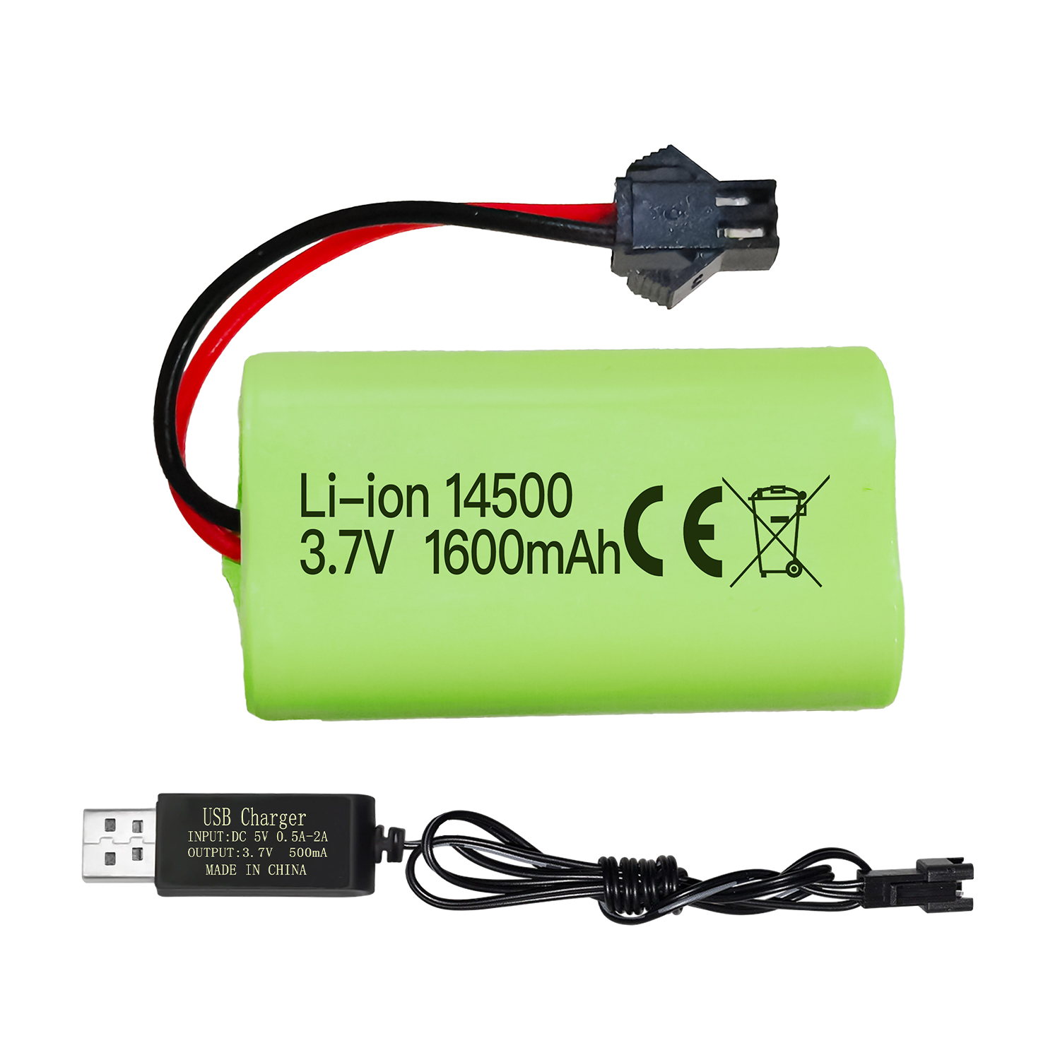 3.7V 1600mAh Li-ion Battery SM-2P Plug with USB Charging Cable for 9962 8837 RC Toy Car,Engineering Vehicle,Truck Backup Battery: WHITE