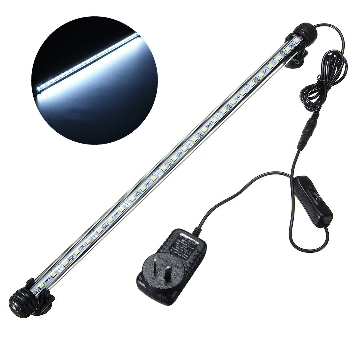 Luz LED impermeable para acuario, 48cm y 5W, lámpara subacuática para acuario, iluminación para plantas, enchufe para Reino Unido y Australia