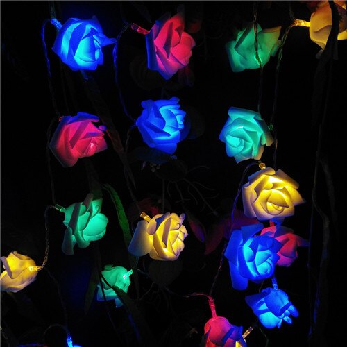 YIYANG 2M Wedding Decoration Rose Flower LED Bouquet String Lights Battery Rosa Christmas Festival Party Garden Bedroom Lumiere: RGB