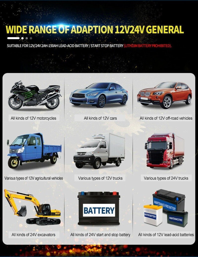 12V/24V 8A Full Intelligent Pulse Repair Changer Digital Touch LCD Display Car Battery Charger Wet Dry Lead Acid Battery-charger