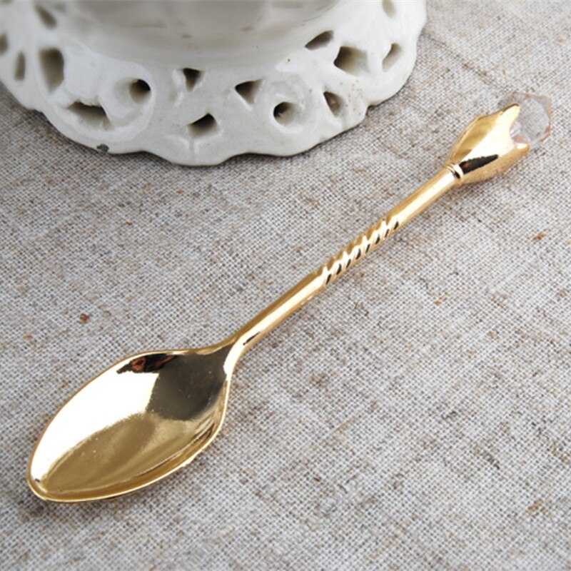 Cucharilla de café de cristal de aleación Retro, cuchara pequeña para postre, de recuerdo de té de la tarde