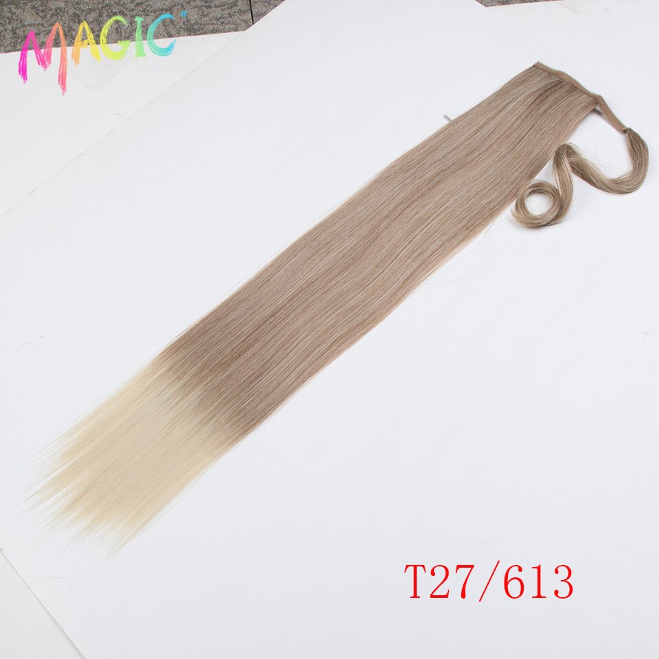 Magic Synthetische Lange Rechte Paardenstaart Haar 32 Inch Wrap Around Clip In Paardenstaart Haar Hittebestendige Staart Synthetische Extensions: T27-613