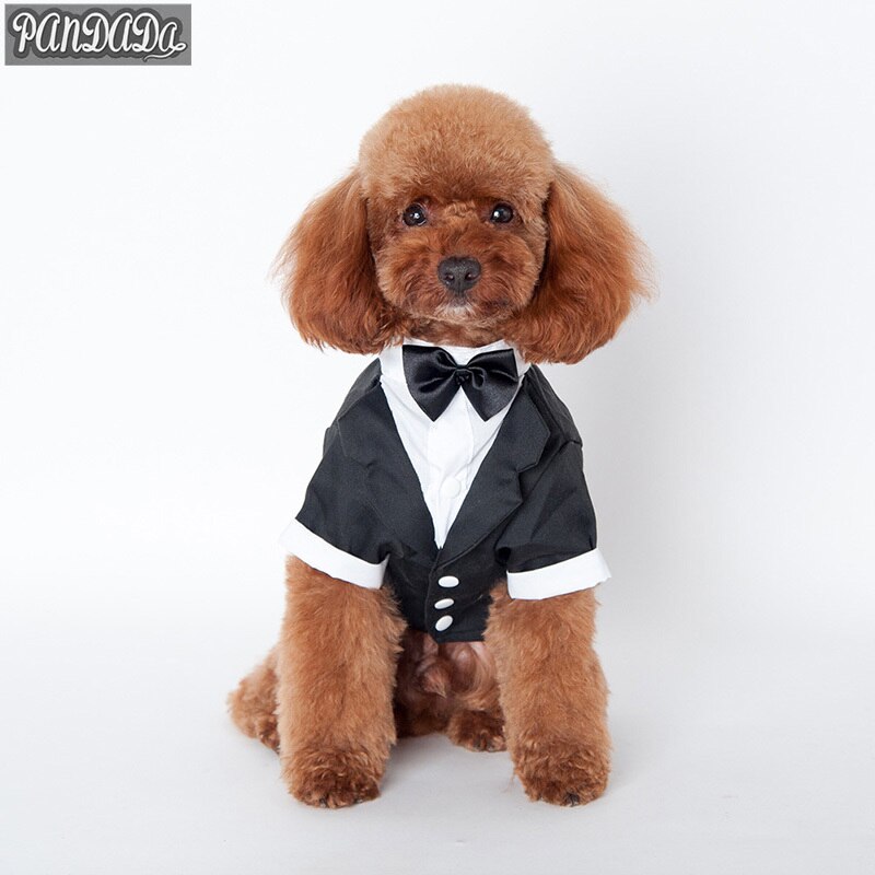 PanDaDa Hond Shirts T-shirts Voor Honden Pakken Voor Bruiloften Kostuum Met EEN Boog Hond Kleding Bruiloft Klein Strikje
