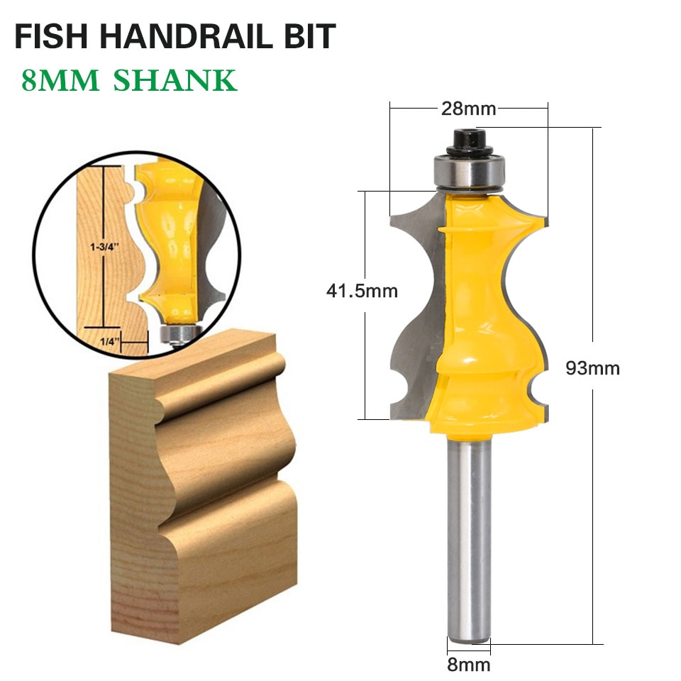 1pc 8mm- schachts vis leuning bit architectonische hardmetalen lijst frees trimmen hout frees voor houtbewerking