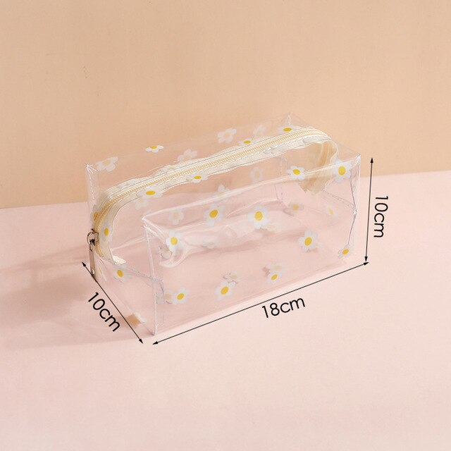 Vattentät transparent sminkpåse söt kosmetisk väska förvaringspåse klart fodral toalettpåse pvc dragkedja rese smink arrangör: Tusensköna