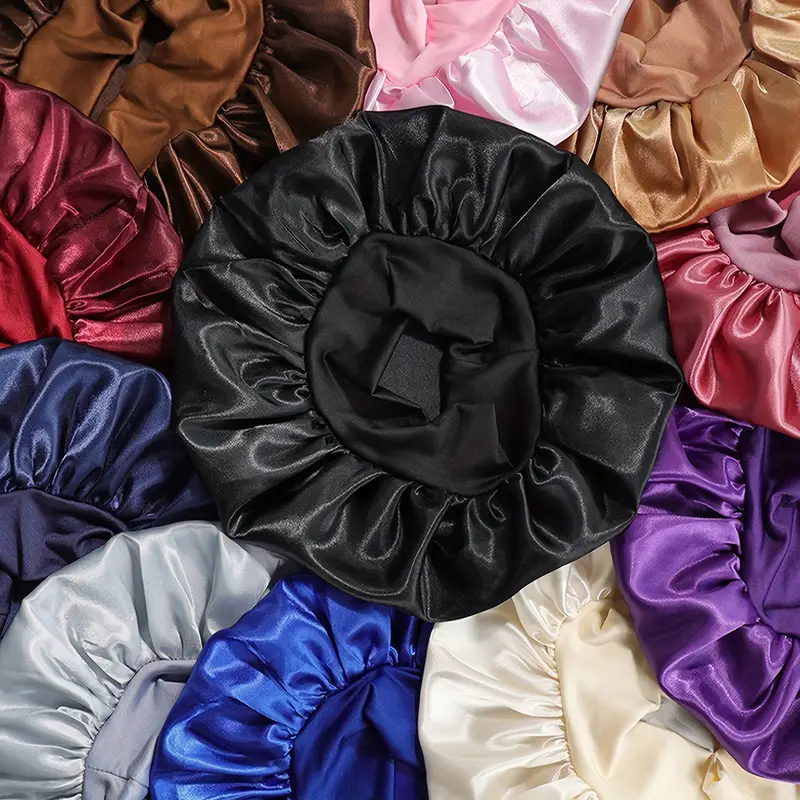 Gorro de satén sedoso para mujer, gorro de ducha de banda ancha elástica reutilizable, gorro para dormir, gorro protector para el cabello Natural rizado, 1 ud.