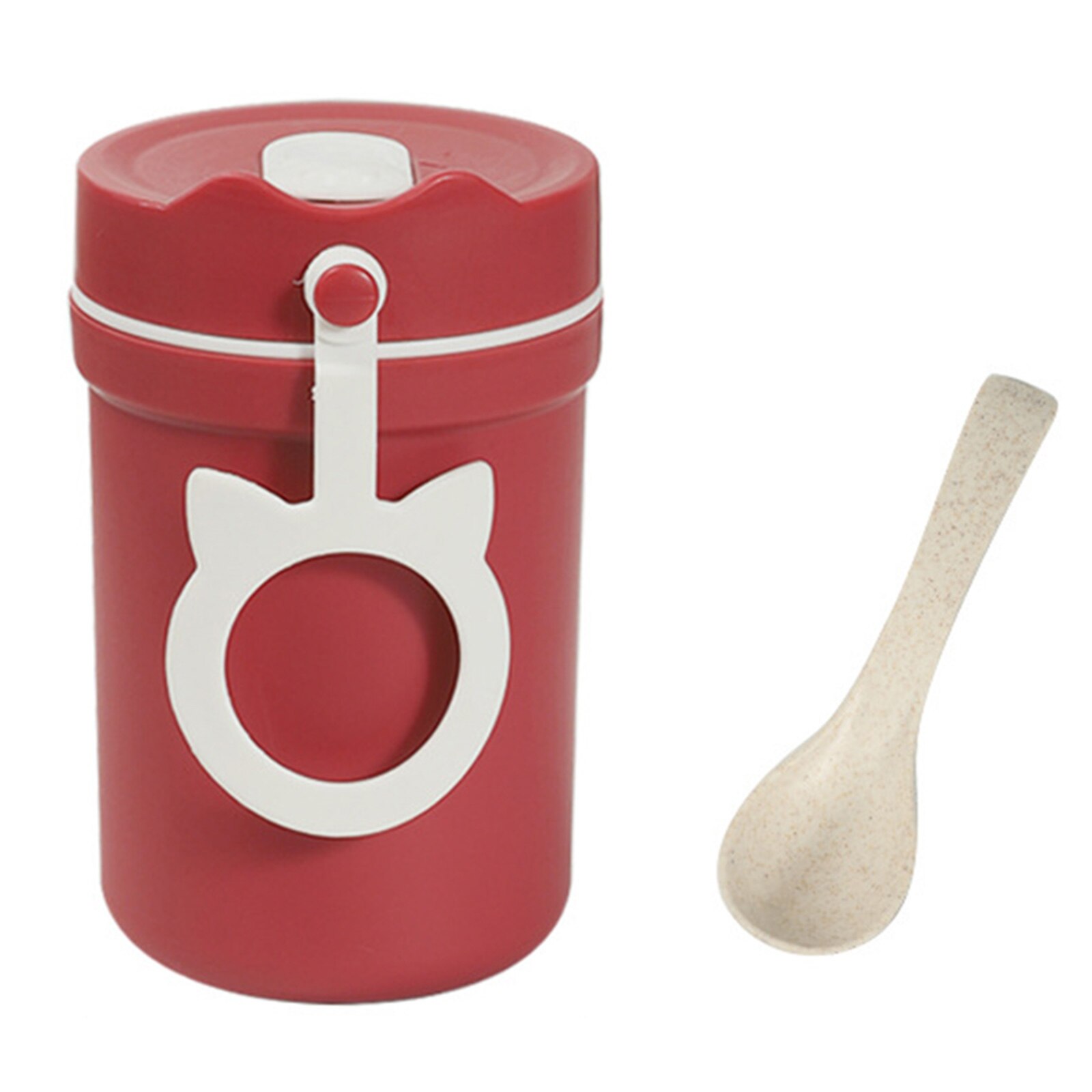 Double Layer Oatmeal Cup With Lid and Spoon Portable Plastic Soup Cup ALI88: E