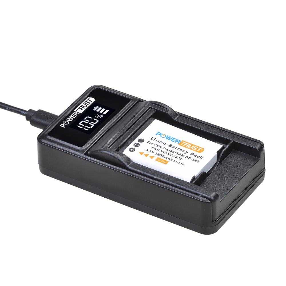 PowerTrust D-Li88 DB-L80 VW-VBX070 Camera Battery + LED USB Charger for Sanyo VPC-CG10 VPC-CG20 For PENTAX VPC-CG88 CG100: 1battery and charger