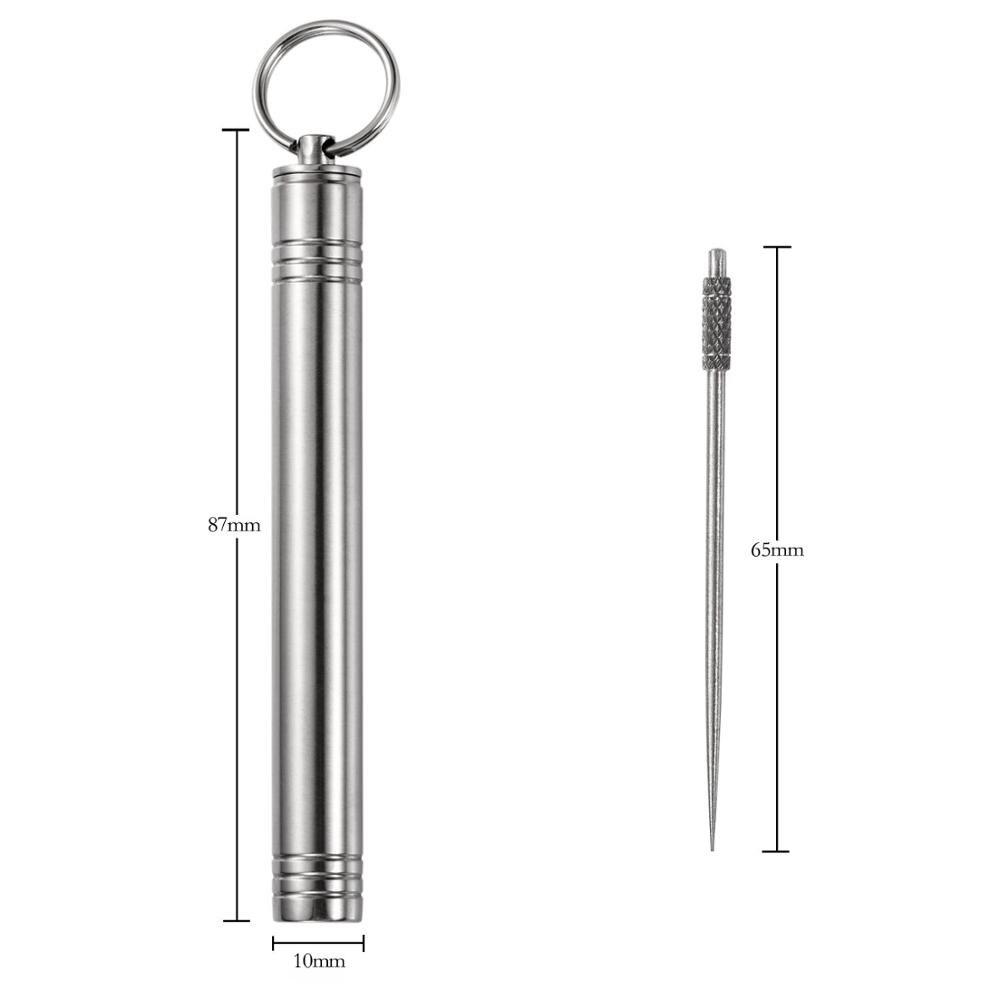 1/6/10/12Stck Küche draussen Titan Zahnstocher Edelstahl Metall Halfter Keychain Wiederverwendbare Lebensmittel Gabel für Reise Camping