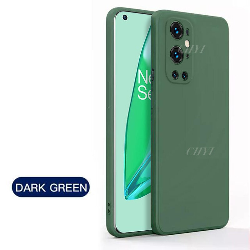 Platz flüssiges silikon fall für oneplus 9 pro abdeckung coque funda weiche luxus kamera objektiv protector schutzhülle: For Oneplus 9 / dark green