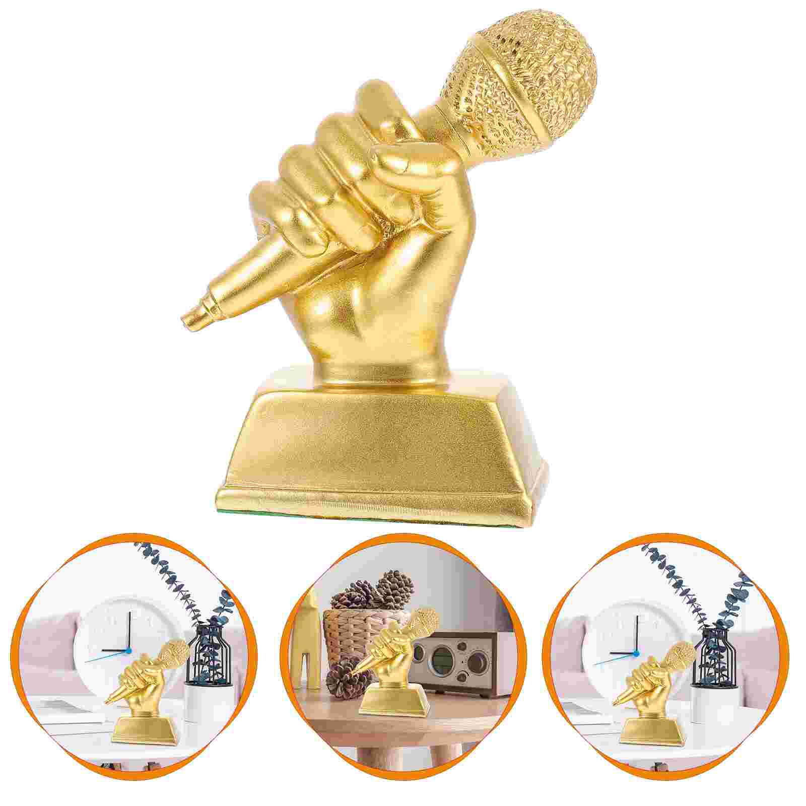 Microphone Trophy Adornment Singing Competition Award Children Musical Trophy: Golden