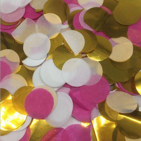 Confettis en papier de soie ronds multicolores, 10x2.5CM, décoration de Table pour fête prénatale anniversaire, ballons: Rose White Gold