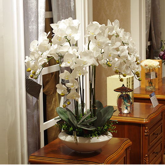 Arrangement de fleurs artificielles de grande taille | En PU, sensation à la main, orchidée, fleur bonsaï, bouquet de fleurs luxueux, uniquement sans vase