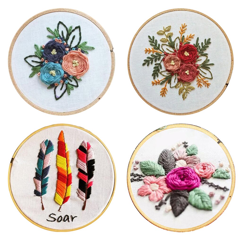 Full Range of Embroidery Starter Kits with 15.5cm Embroidery Hoop - Flower