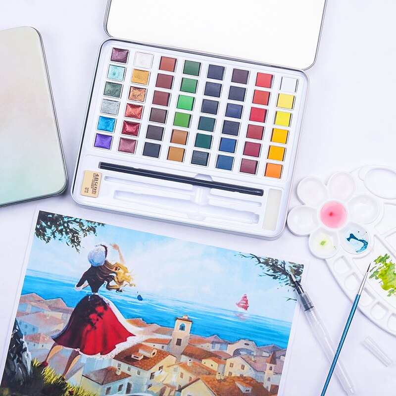 48 Kleuren Solid Aquarel Set Basic Neone Glitter Aquarel Verf Voor Tekenen Art Verf Levert