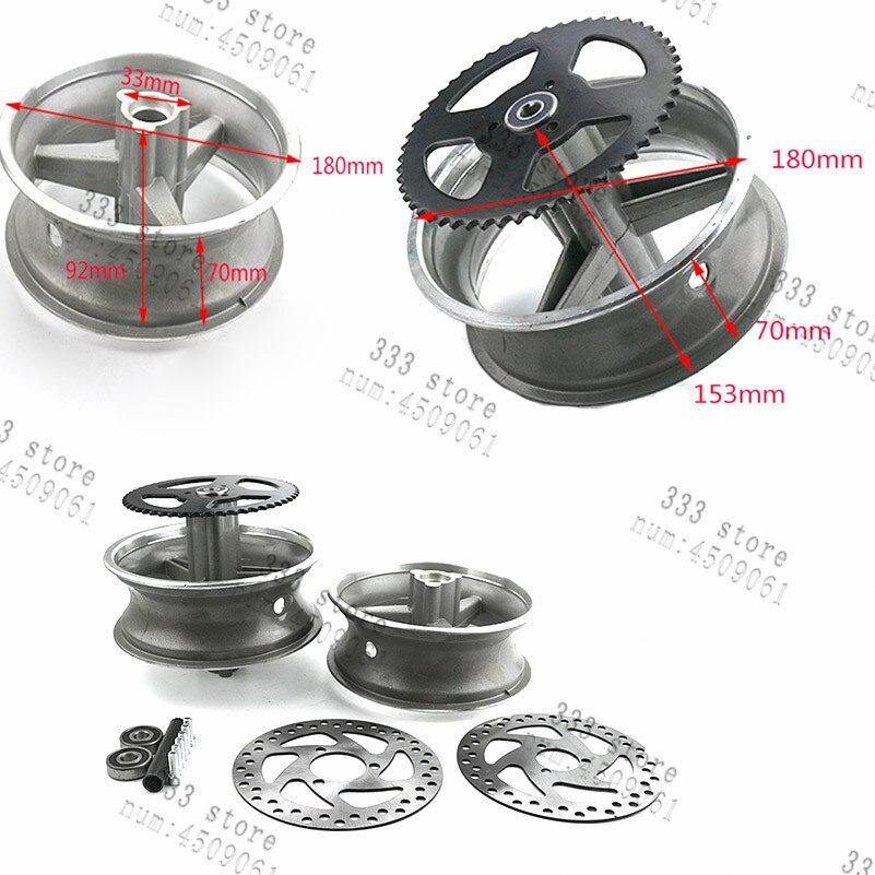 Cubo de rueda de vacío de aleación de aluminio para bicicleta de bolsillo, parte trasera de bolsillo para moto de 47cc y 49cc, 110/50-6,5 y delantera, 90/65-6,5