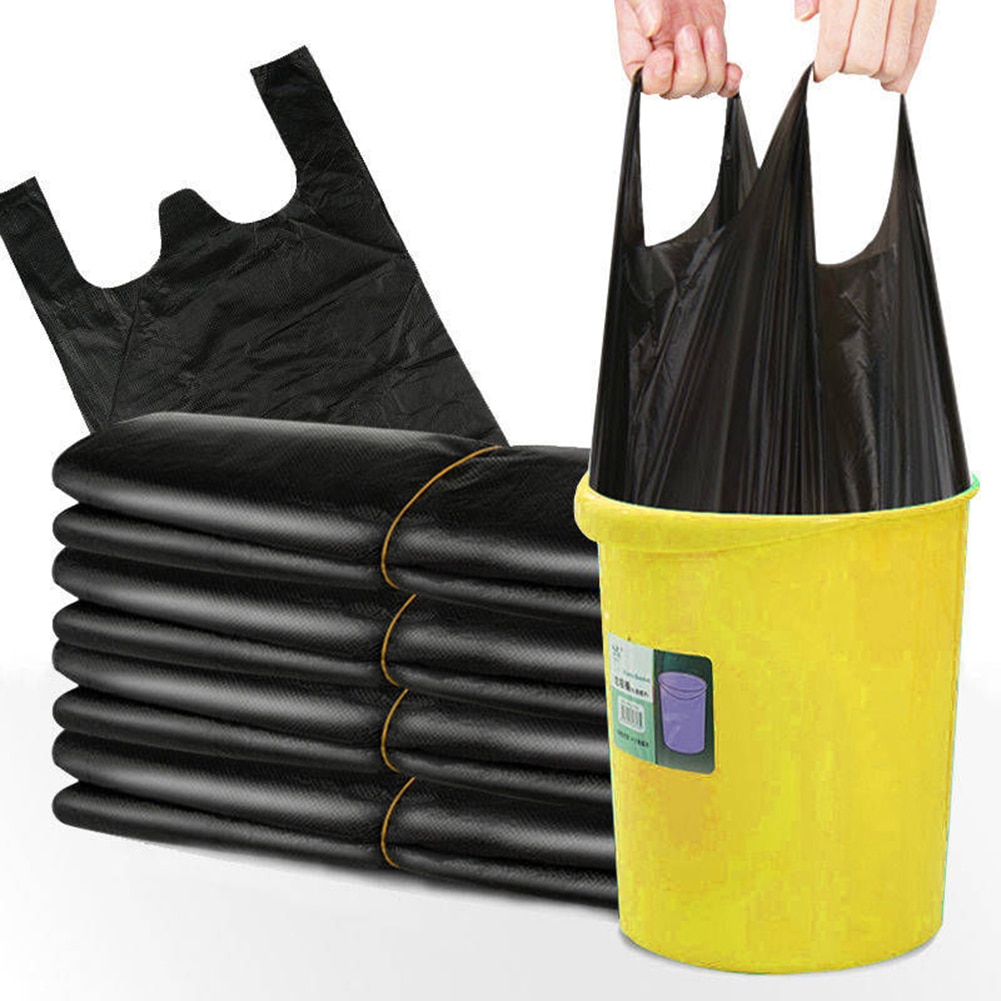 50pcs Large Garbage Bags Black Thicken Disposable Vest Type Garbage Bag Eco-Friendly Kitchen Waste Bag Privacy Plastic Trash Bag