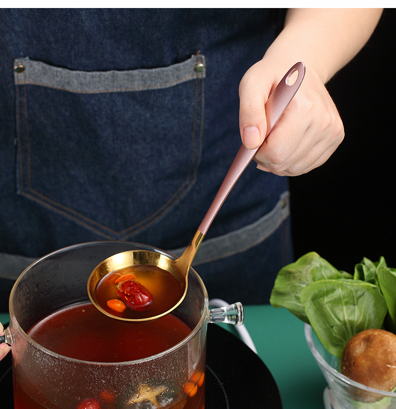 Gold Soup Ladle Stainless Steel Serving Spoon with Long Handle Tablespoon Kitchen Cooking Spoon Dining Spoon Soup Scoop