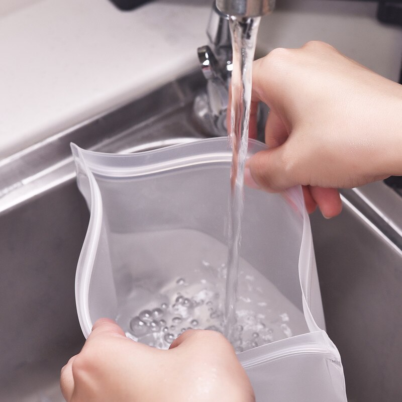 1-2 Pieces Food Storage Bag Silicone Leak Proof Container Reusable Zipper Lock Bag Transparent Household Zipper Storage Bag