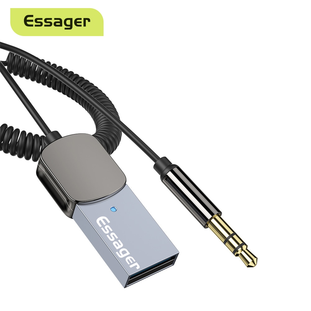 Essager Adapter Bluetooth Aux Dongle USB do gniazda 3,5 mm Car Audio Aux Bluetooth 5.0 Zestaw głośnomówiący do odbiornika samochodowego BT Transmitter