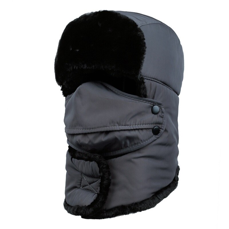 Vinter balaclava beanie hat kvindelig til kvinder mænd ansigtsmaske motorhjelm vindtæt tyk varm sne ski vinter hat cap øreklap: Grå